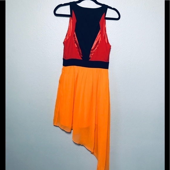 Bebe Orange Black Red Colorblock Asymmetrical D46 - Picture 5 of 7